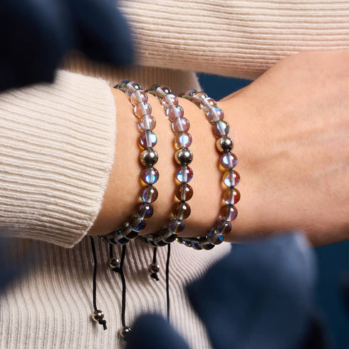 Milchstraße | Silber | Galaxie Glas Makramee Perlen Armband